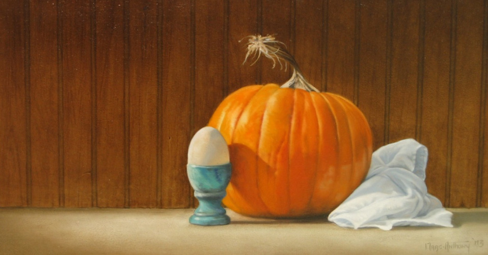 Still life of pumpkin with hard boiled egg by Marc Anthony Massaro